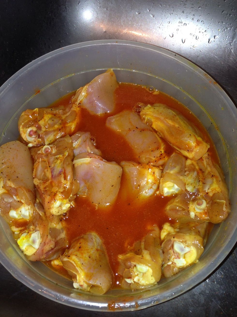 I season my chicken with season salt jerk season yellow season cayenne pepper browning
