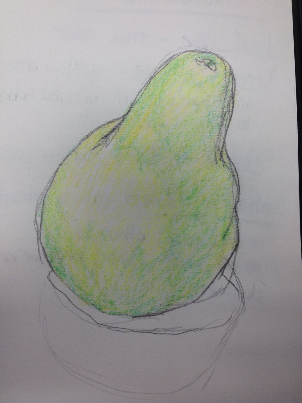 I selected a bright green to add to the areas you see. I did not try to make a "blanket" of color but rather a thin broken layer that would still allow the yellow to show. Optical mixing!
