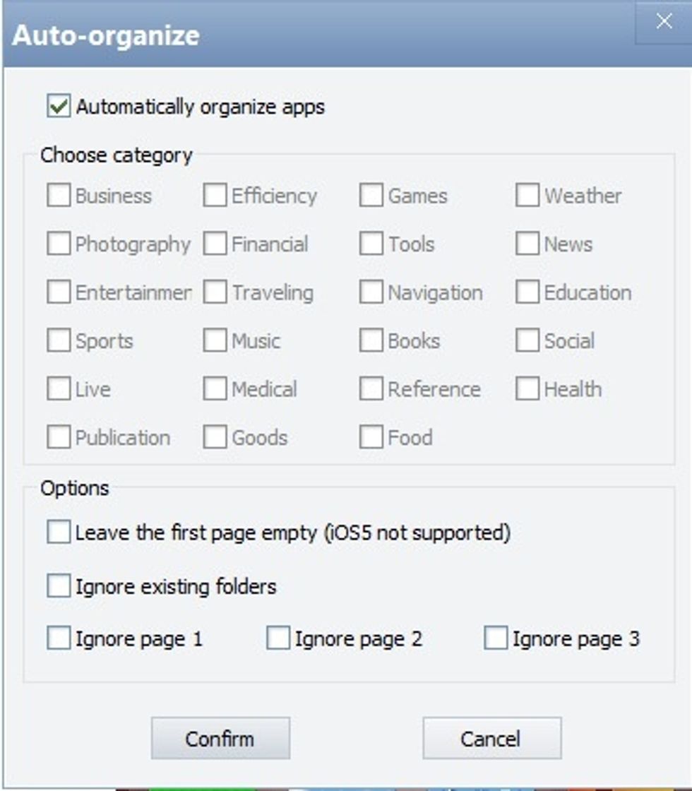 I selected "Automatically organize apps" and then clicked "Confirm" button.