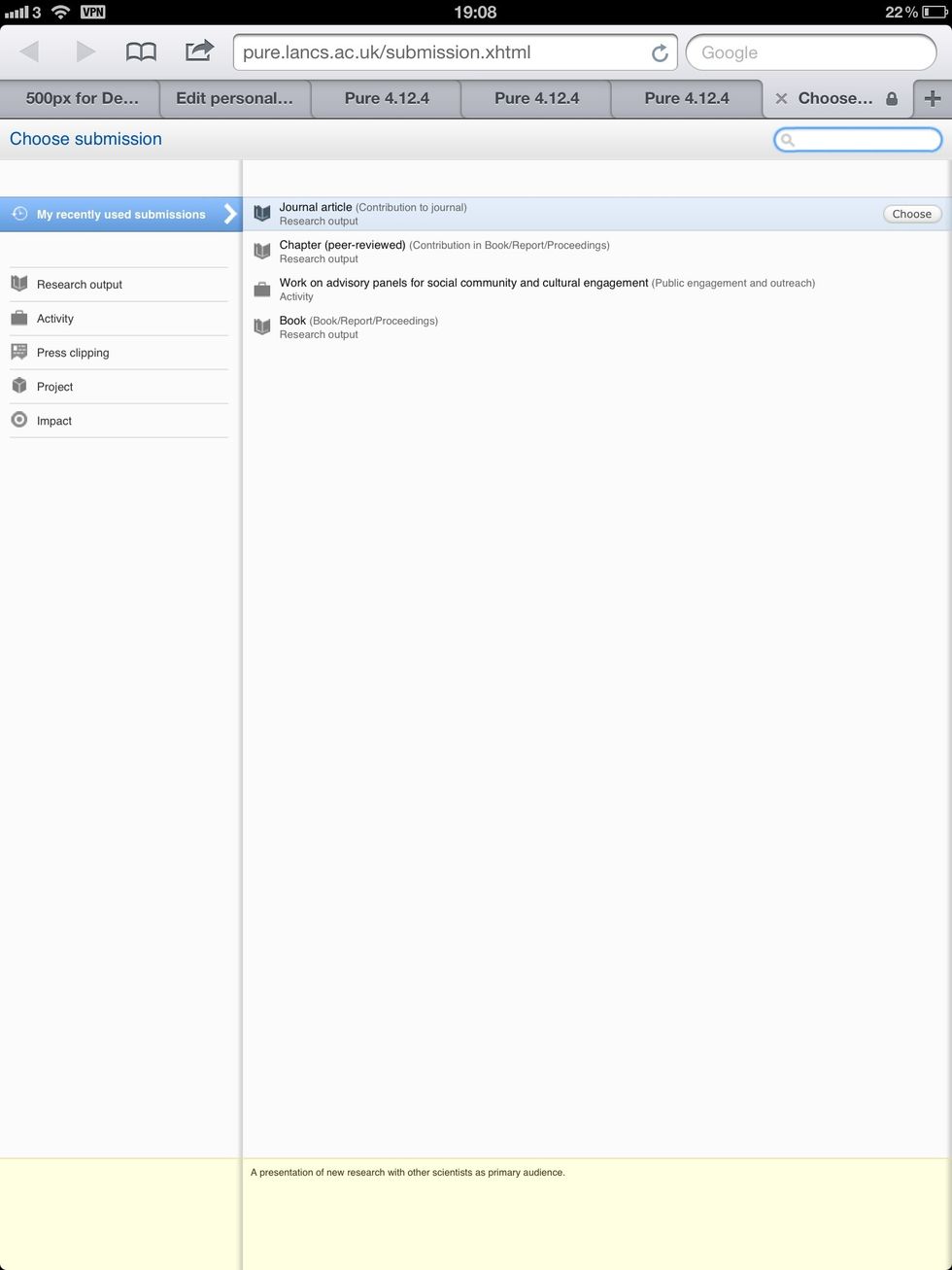 I selected JOURNAL ARTICLE. Click CHOOSE