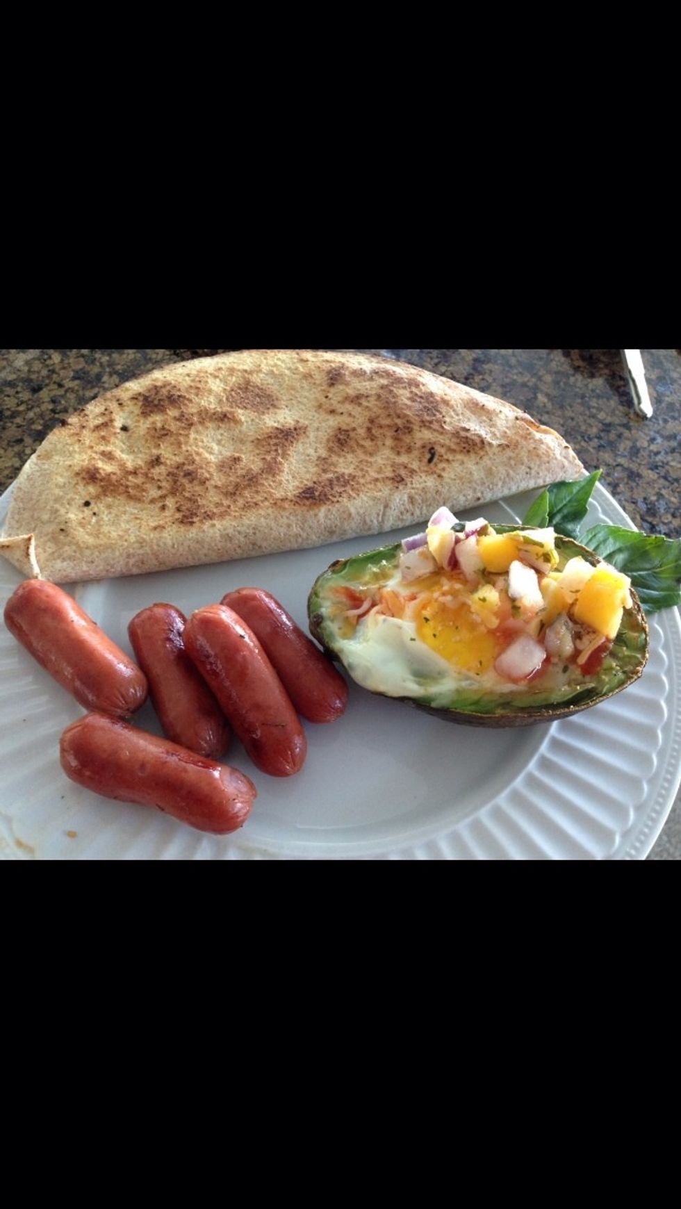 I served it with a veggie-dilla (made like a quesadilla except filled it with veggies and sprinkled some cheese for glue) and some smokies! Bon appetit! \ud83c\udf73\ud83c\udf45