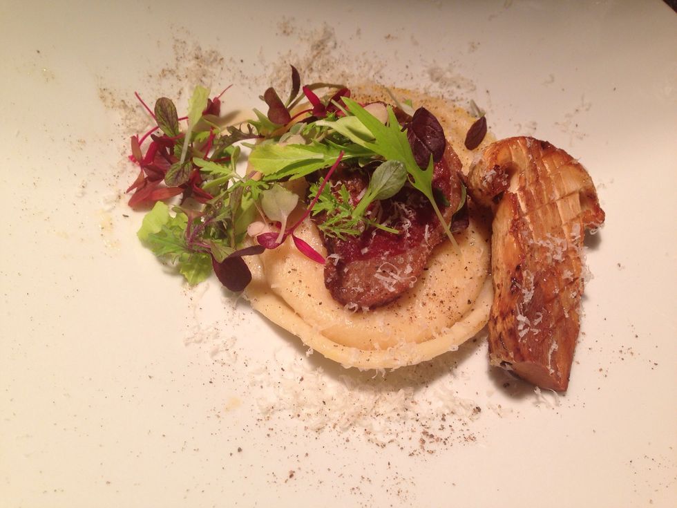 I served it with panchetta, roasted matsutake mushrooms and parmesan cheese.