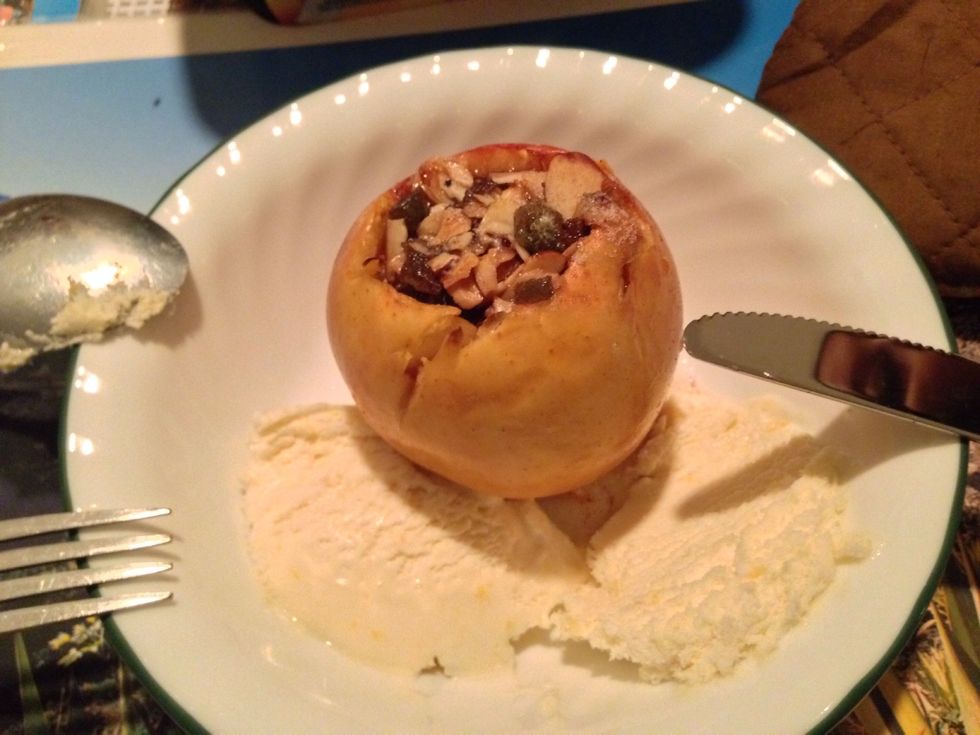 I served the apples hot with a side of vanilla ice cream. This dessert is really easy to make and was a hit with my family!
