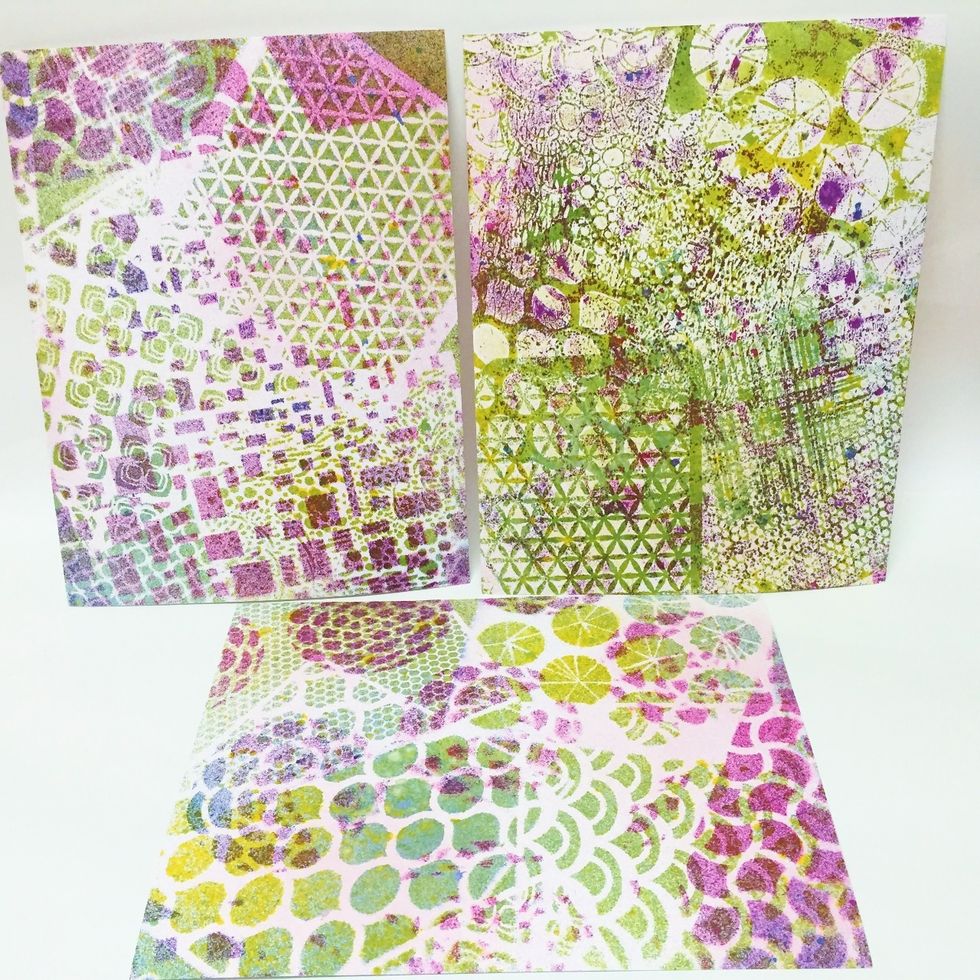 i set all 3 papers aside to dry. i'll be able to get 30 ATC's out of these 3 - 8 1/2 X 11 pieces of cardstock.