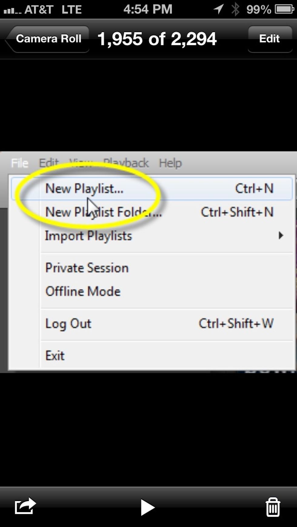I shared my desktop so they coukd see. I opened Spotify and chose "new playlist."