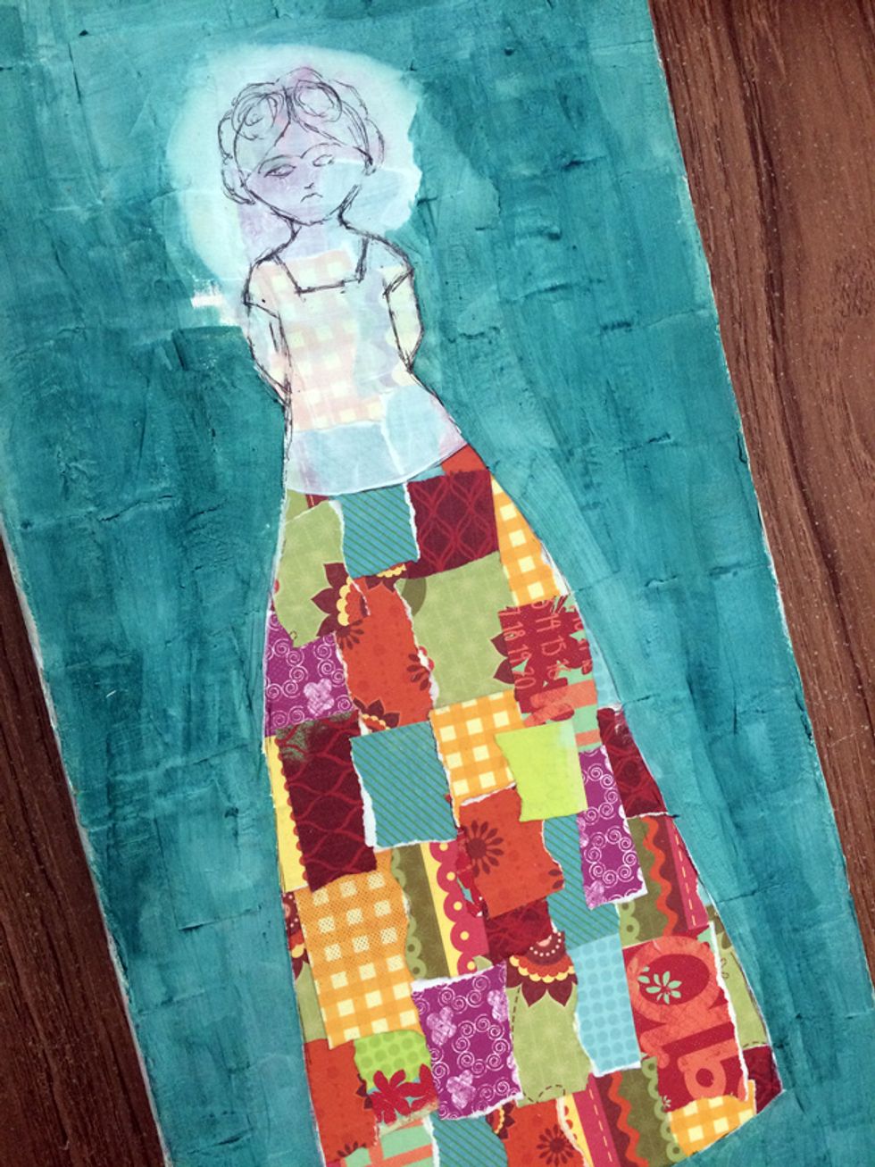 I sketched a little more detail then painted over the gesso with Lagoon Velvet