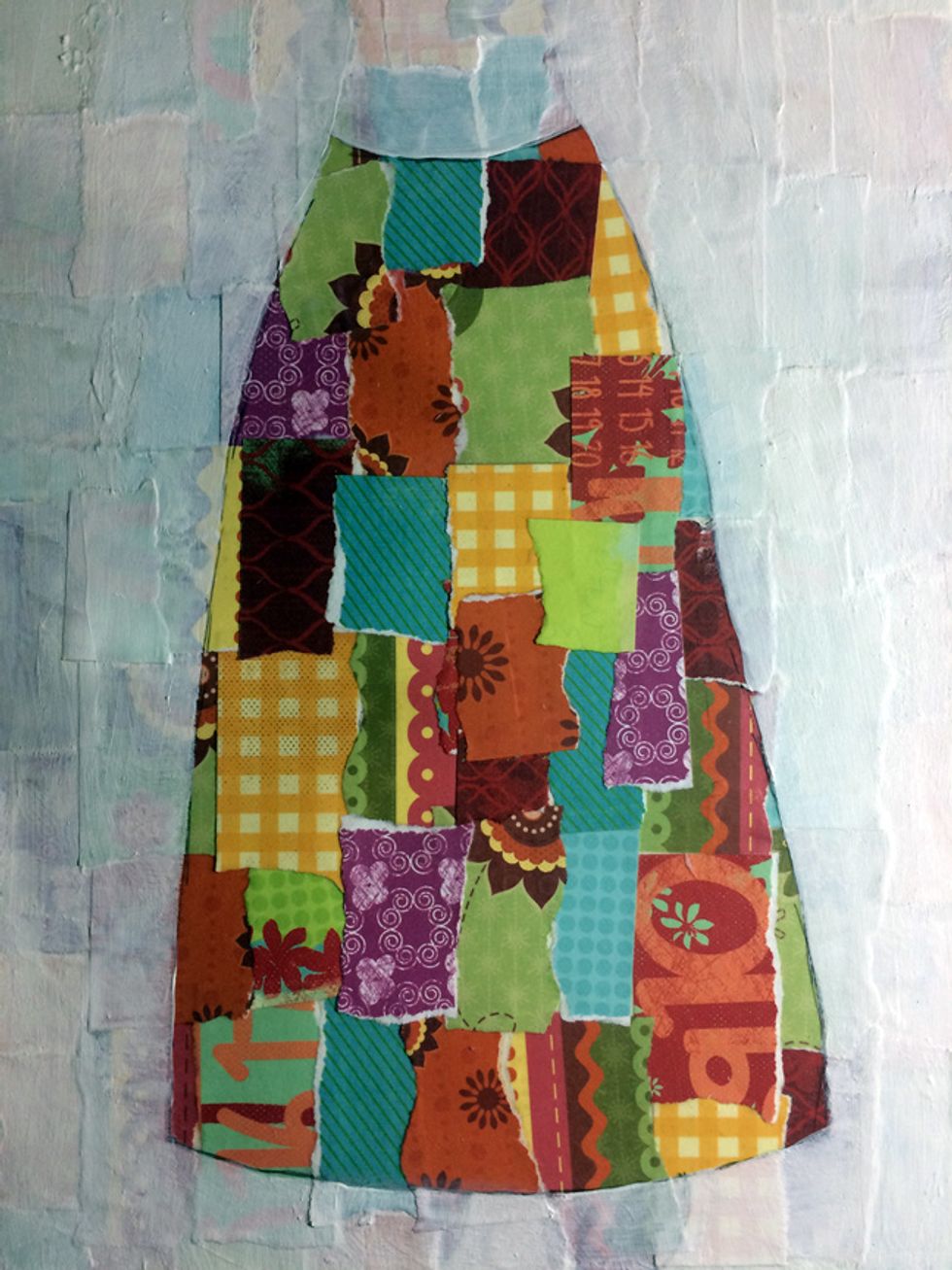 I sketched out a dress, then painted around it with gesso.