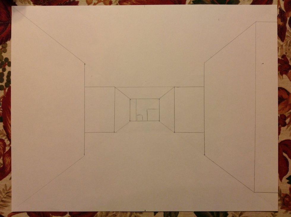 I sketched some of the basic shapes I saw on the back wall of the picture. I may change it later, but it helps me keep track of what I am doing.