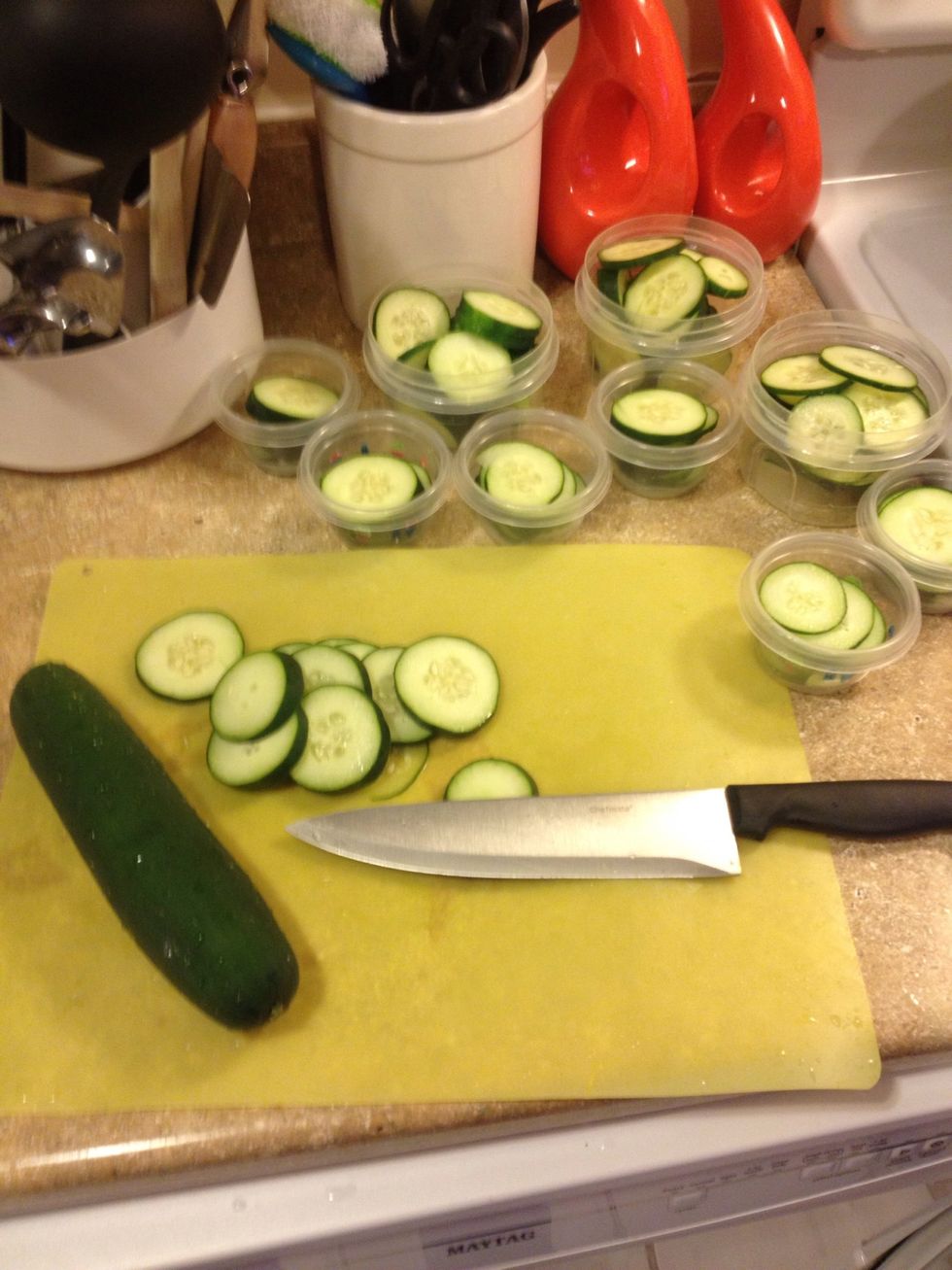 I slice the cucumbers, these are perfect snacks or use for water