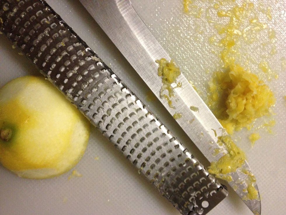I sliced 1/2 of the lemon razor thin, and juiced/zested the other half for the sauce. You need 3/4 tsp of juice and zest each for the sauce.