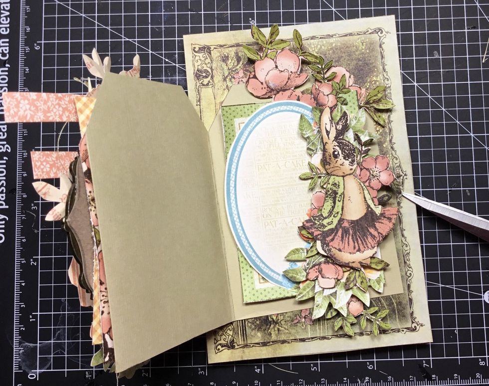 I somehow misplaced the steps for this part but basically layer more fussy cut flowers and a cute bunny.