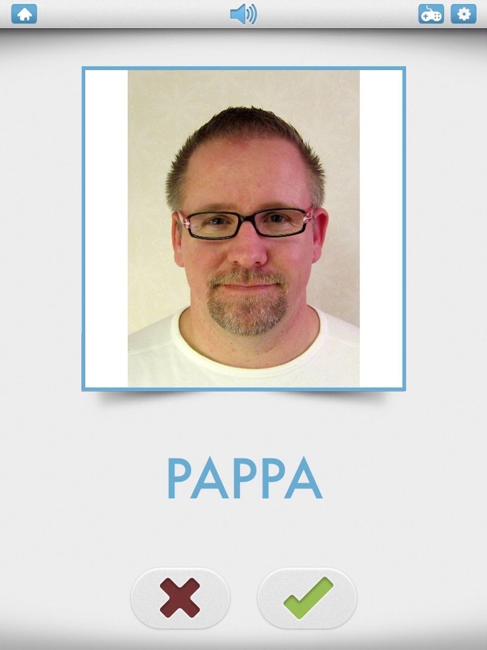 I spelet "True or false" visas en bild fr\u00e5n vald kategori samtidigt som motsvarande ljudupptagning spelas upp. H\u00e4r \u00e4r svaret "true".