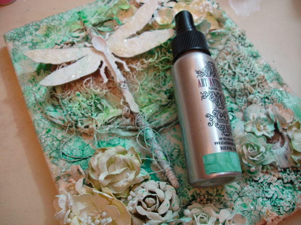 I sprayed Siesta Key Colorations to most of the canvas, heat dried it with my heat tool.