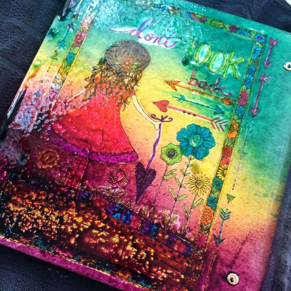 I sprayed the Colorations on heavy. Since my surface is a thick chipboard it needs more than if it was just watercolor paper or cardstock.