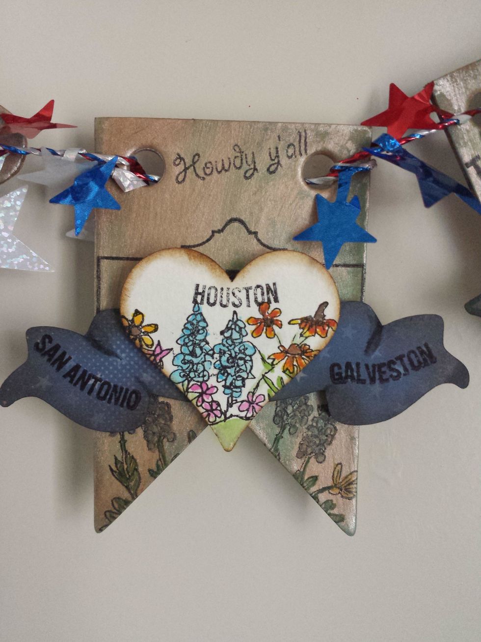 I stamped the Alamo outline for the background of this piece...