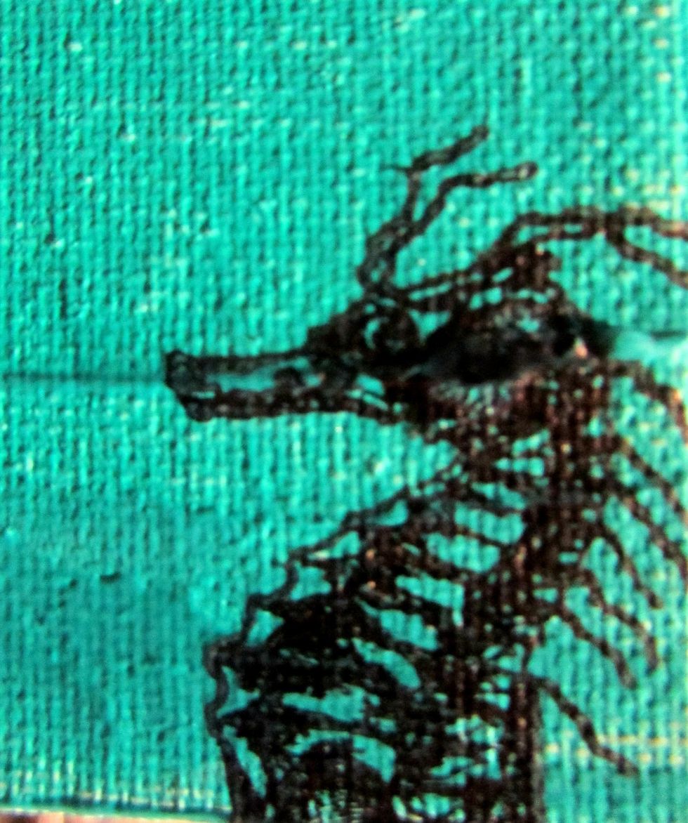 I stamped the Seahorse three times on the canvas, off the edges in some and near the edge.