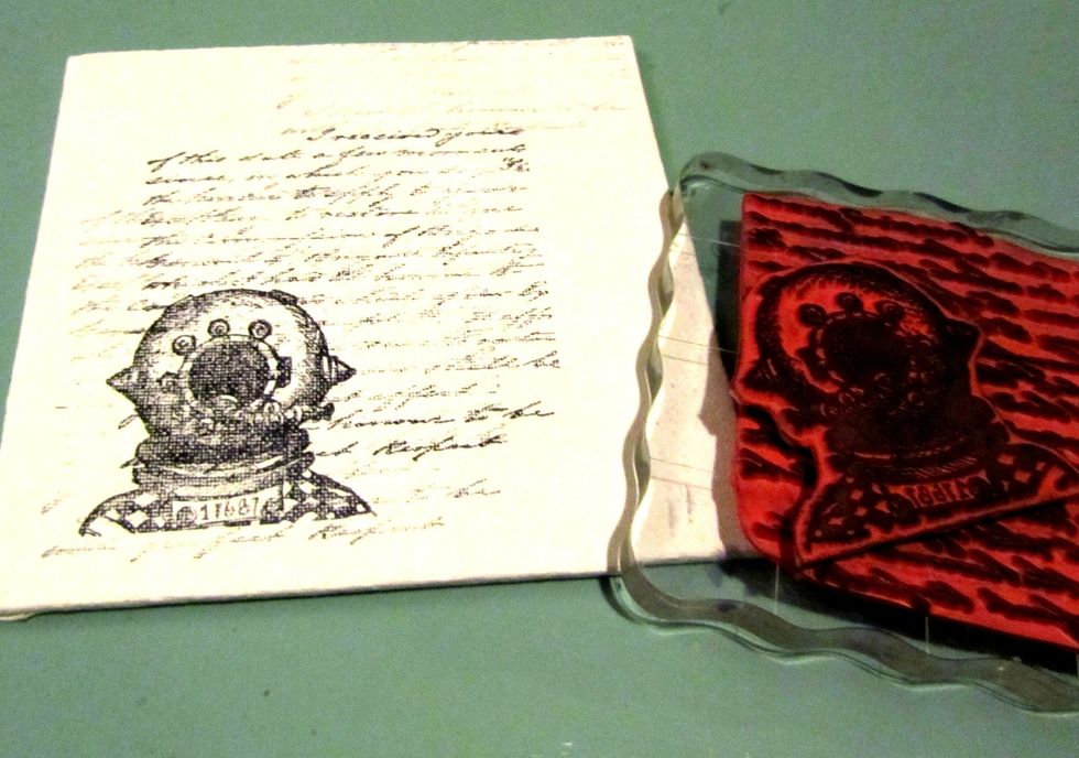 I stamped with archival ink randomly with the Writing Background stamp and stamped the diver where I wanted my biggest bubble.