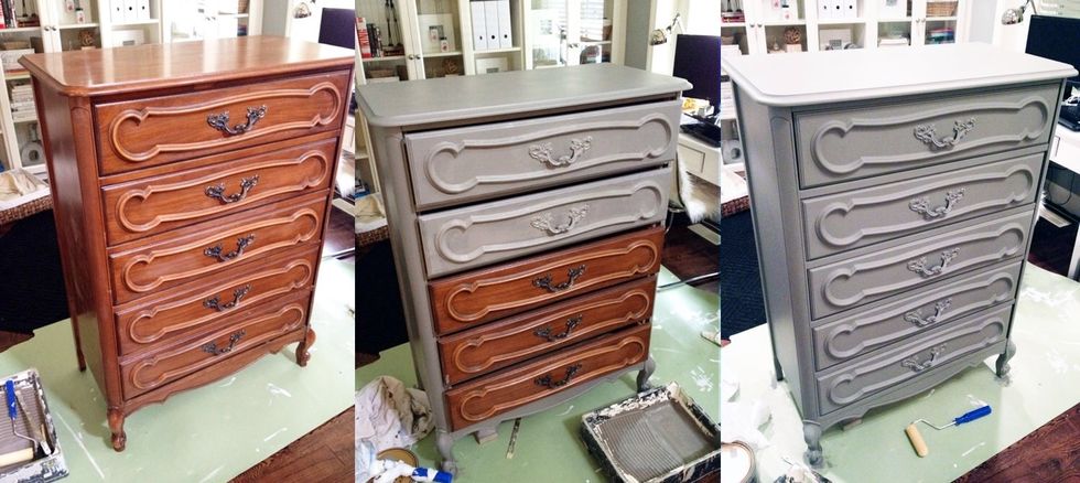 I start by painting the top drawer then working my way down, pulling each drawer out a little bit more than the previous to enable me to get all the edges.