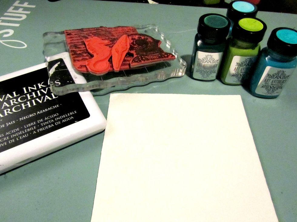 I started with a 6x6 canvas, my Art Anthology Velvets, Viva Las VegaStamps and other supplies listed on the supply list.