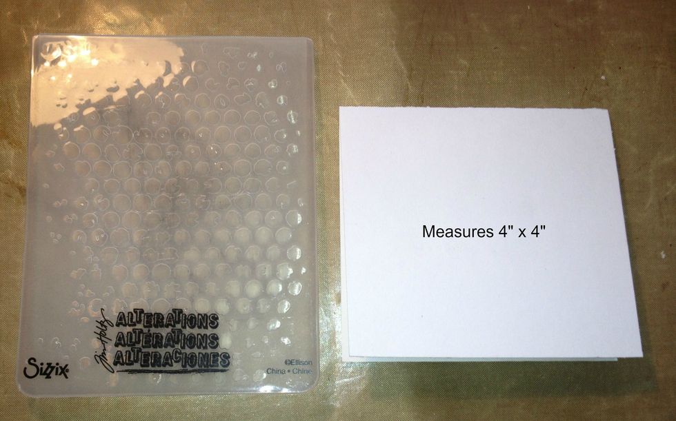 I started with a card measuring 4"x4" but to make them all customized, I changed all the other cards to different sizes . Ran my cardstock through the texure fade.