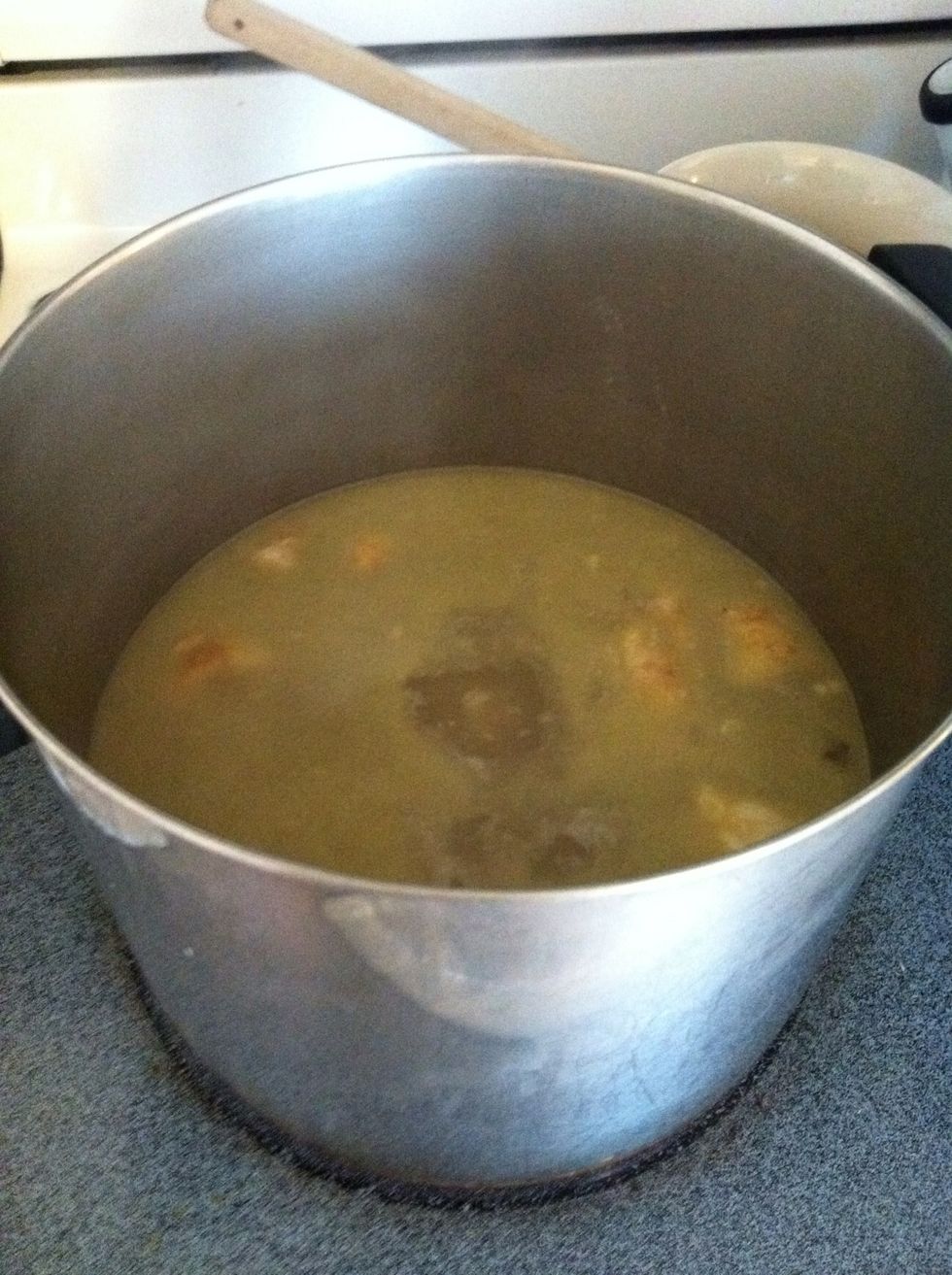 I started with making my own chicken broth-boiling bones with garlic, s+p