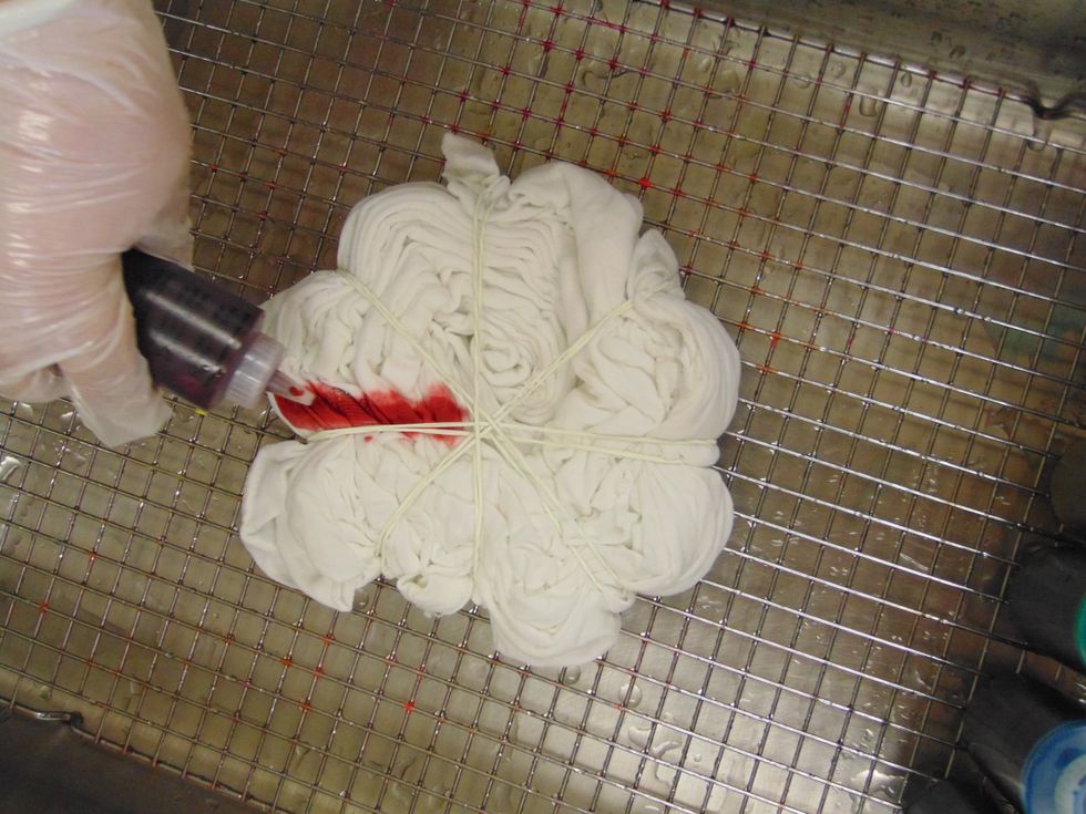 I started with red and used the rubber bands as guides