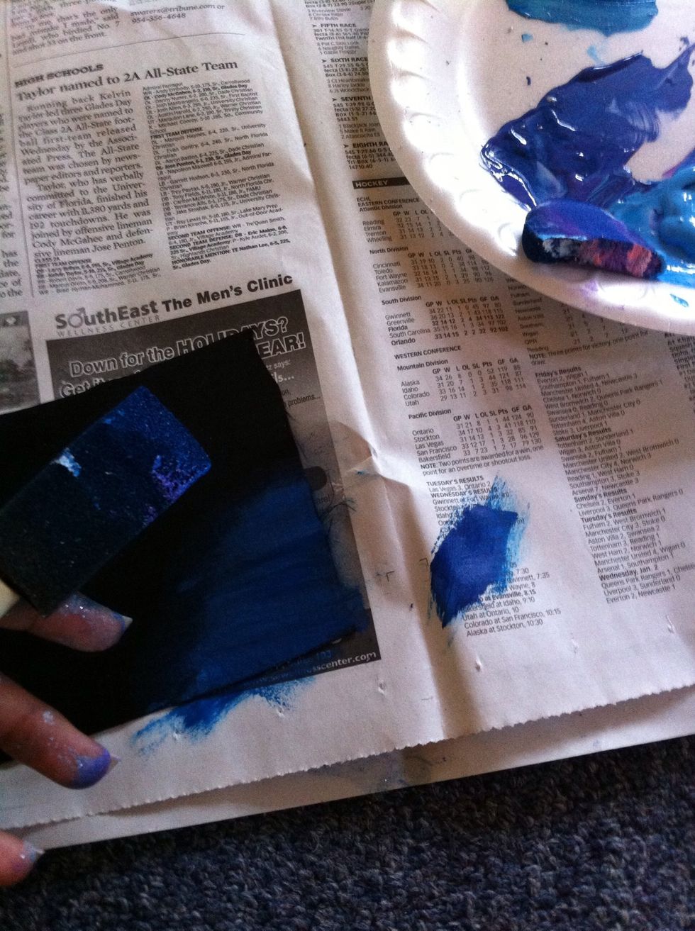 I started with the dark blue paint