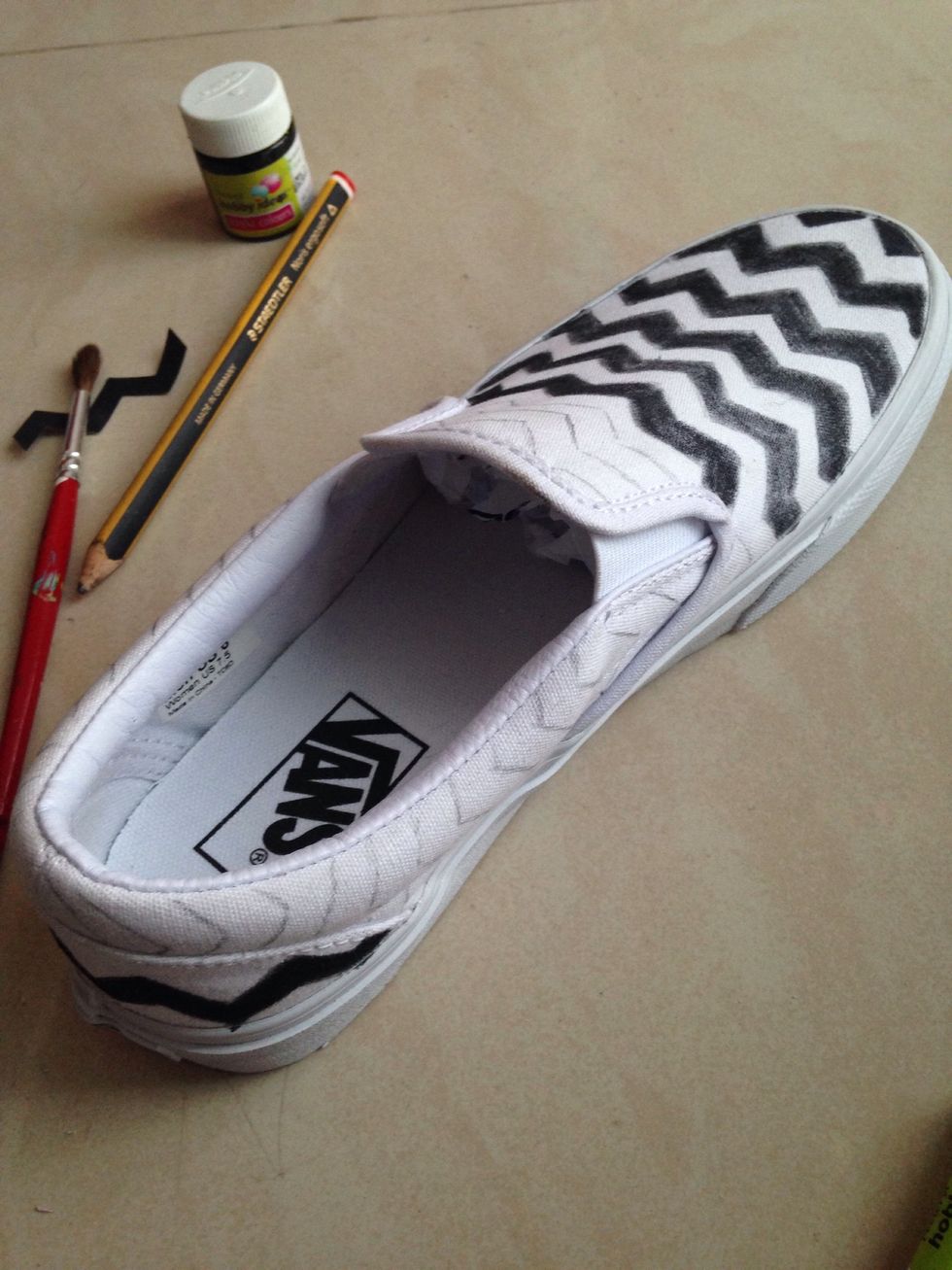 I started with the pen and then moved to the paint. Leave a gap in between - leave it white or even paint it another colour.