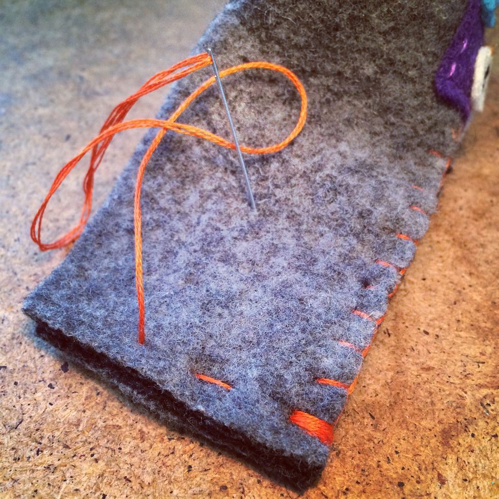 I stitch down then back up and then tie the end. Now you're ready to add the bottom of the bootie.