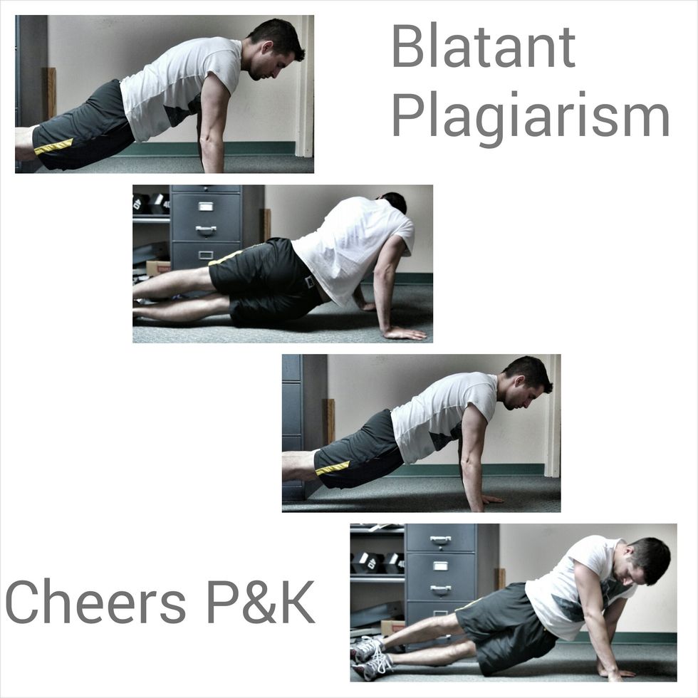 I stole this from P& K_. She calls these plank dips. Imitation is a form of flattery.  From a plank position, turn one hip to the ground, return to the plank, and repeat on the other side.