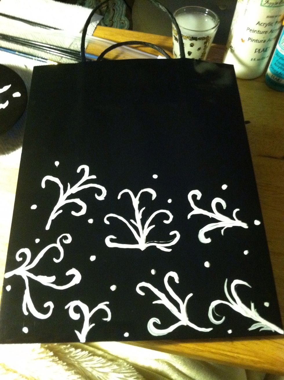 I stopped about halfway up the bag so I could paint the square for the words.