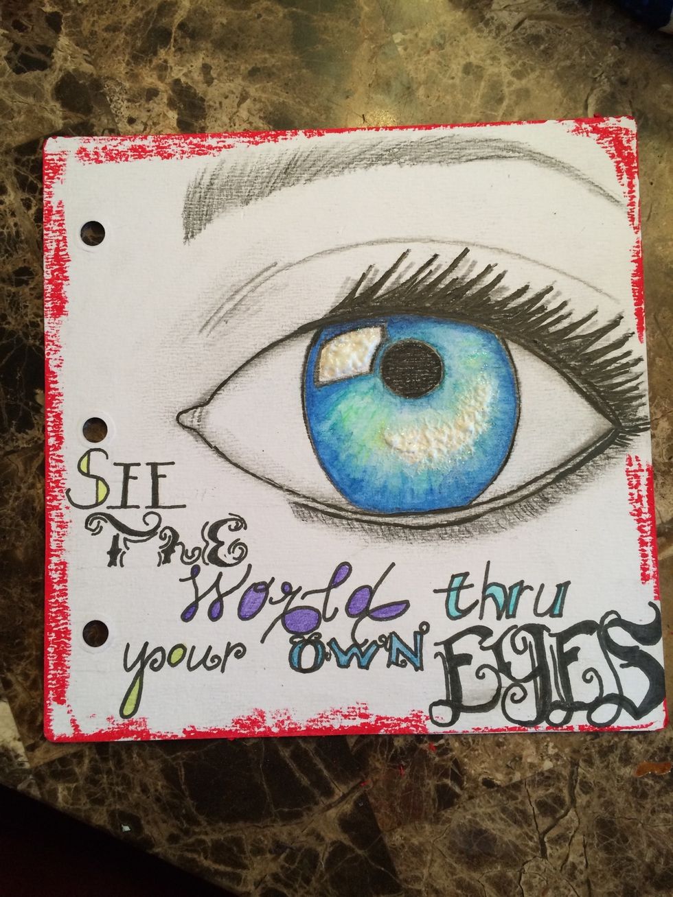 I swiped the edges of my piece, making sure to not cover up any of my drawing and used a wet finger to blend it.