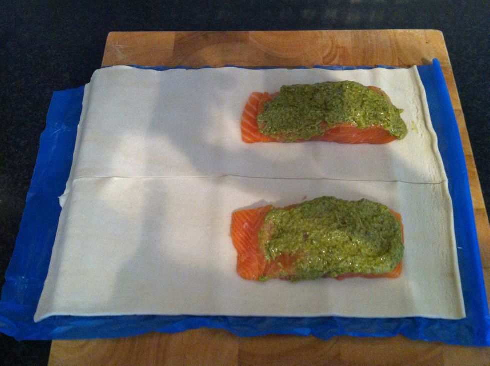 I tbsp of pesto on each fillet