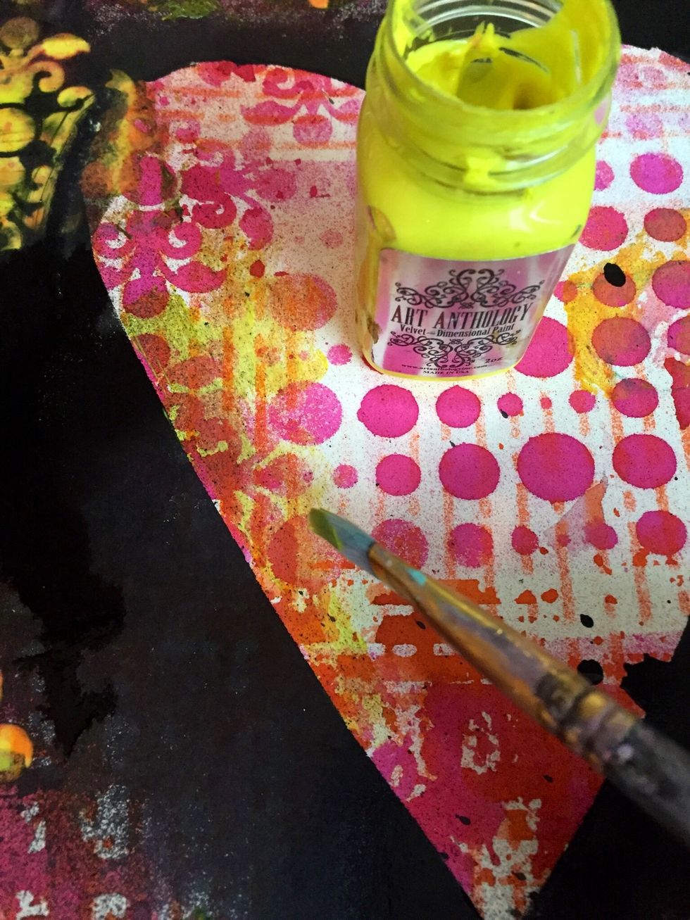 I then added Art Anthology's Lemon Tart Velvet paint to some areas inside the heart. I used a brush and only added it to a few areas.