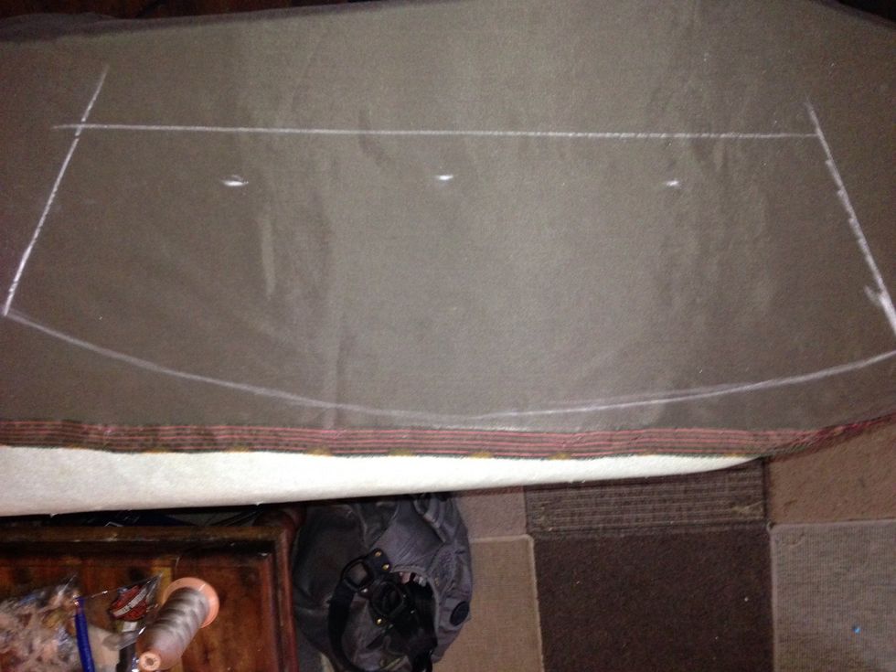 I then complete the shape of the collar in chalk, leaving an inch or two extra on the bottom ( top in the photo). I always leave extra on, you can always trim it later.