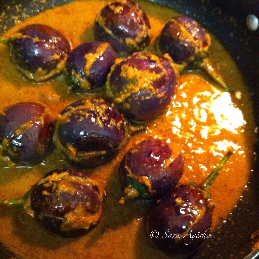 I took some water as I wanted the eggplant to cook little more. Have it on medium heat don't over cook it that the eggplant rips apart.