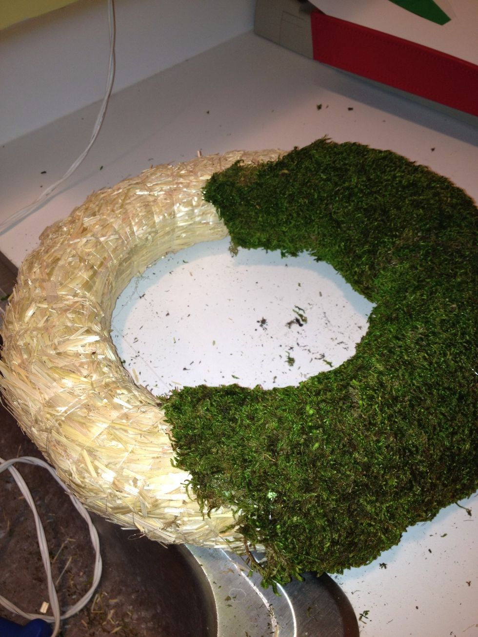 I tried to fit the pieces of moss together as I glued around the wreath. (I didn't put moss on the back.