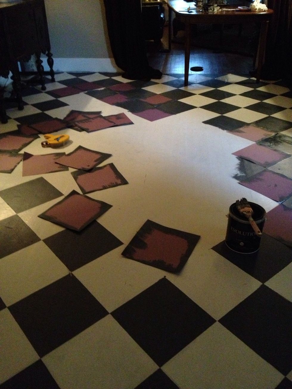 I tried to re-use my squares. This makes a mess & gets black paint where you don't want it. I would suggest just using fresh pieces through the entire project or allowing used pieces to dry overnight