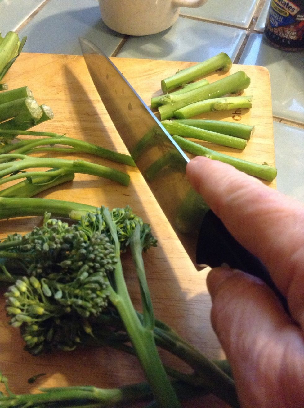 I trim off the ends but you can leave them on if you want. Some people actually like the stalks better than the florets. It's just a matter of preference.