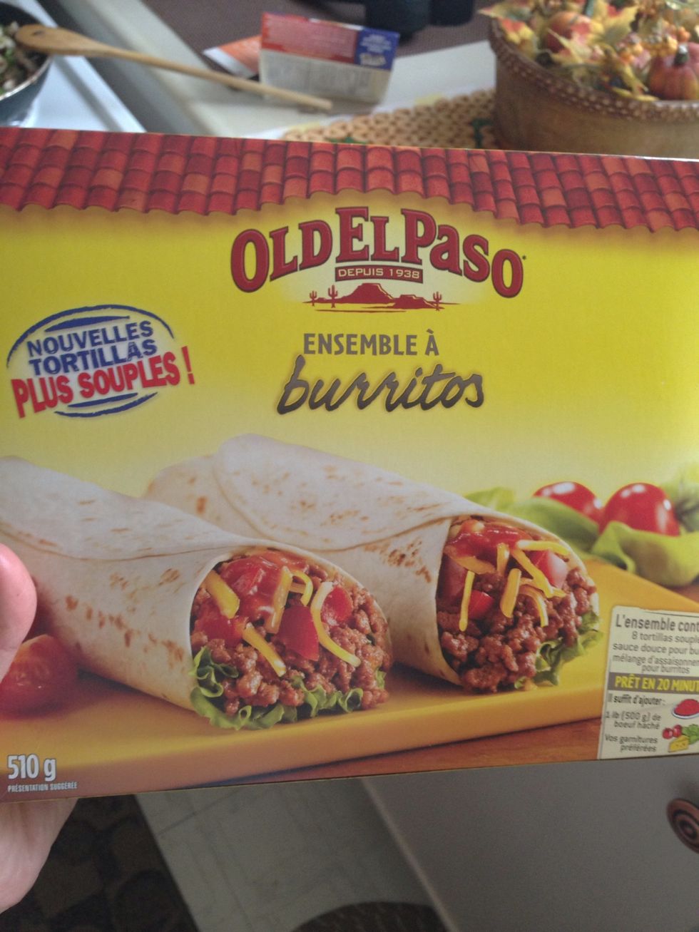I use a burrito kit because the taco kit has tiny tortillas. If desired you can warm up the tortilla in the oven, just don't forget they're in there!