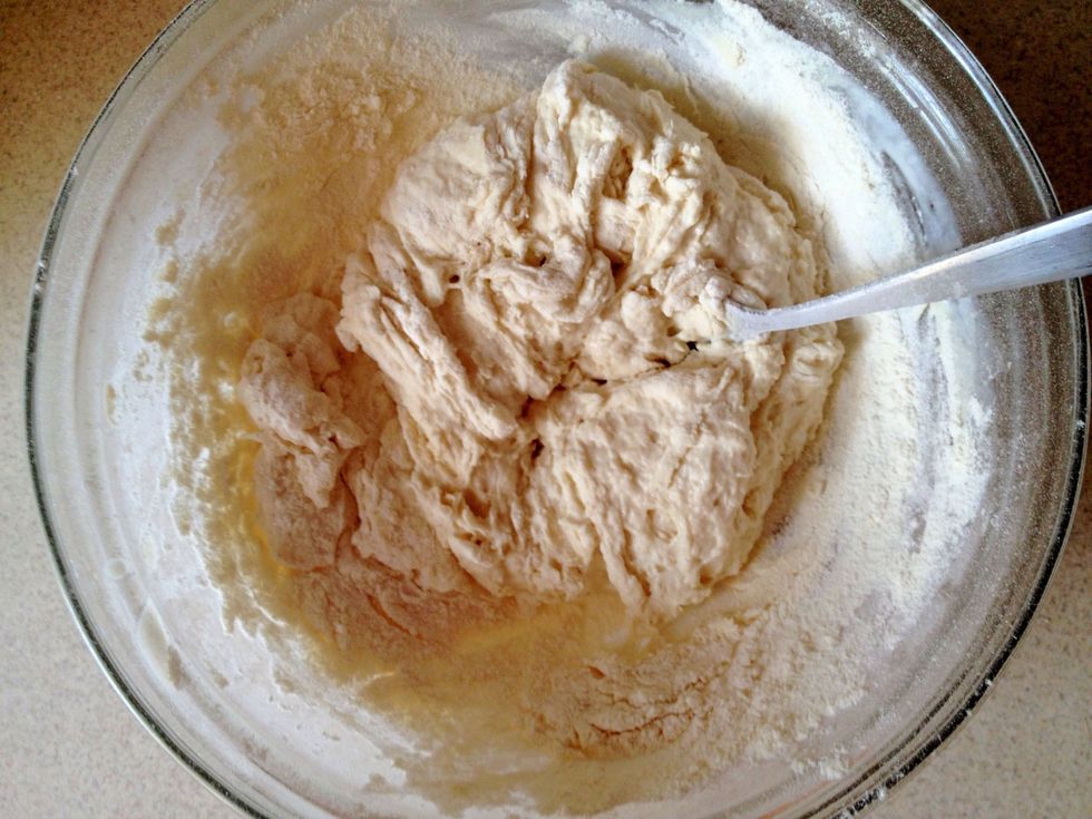 I use a fork at first to mix the flour.