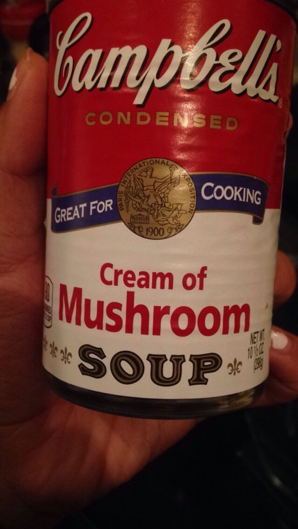 I use a large can of condensed cream of mushroom( which was 1lb and 10oz.) but you can use 2 1/2 cans that are this size!