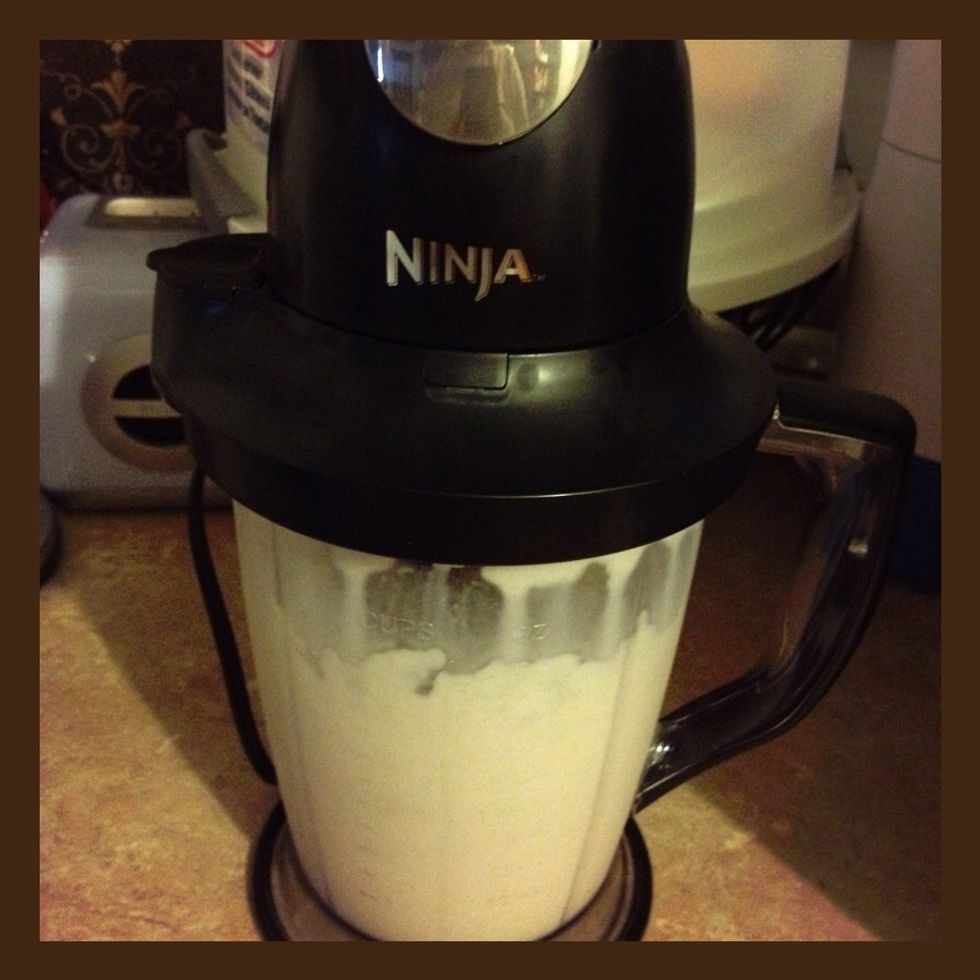 I use a Ninja. Don't own a regular blender because they don't crush ice well. Throw all 12 cubes in the blender with 1/2 cup brown sugar, 1 tablespoon vanilla and 1 cup milk.
