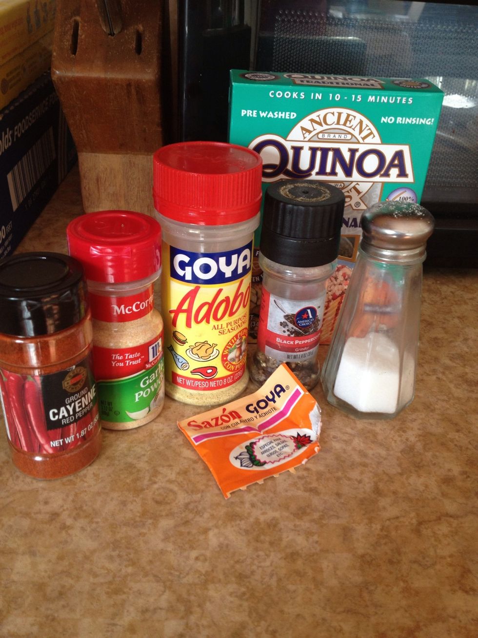 I use adobo in place of salt so you can use either. Cayenne pepper is optional.