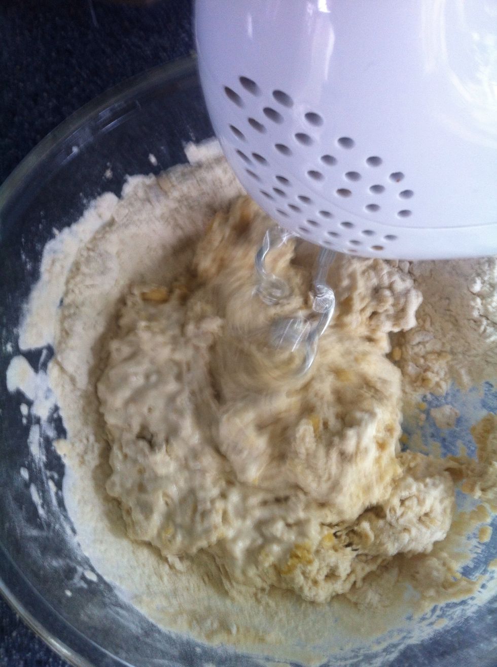 I use an electric whisk with the dough attachments.