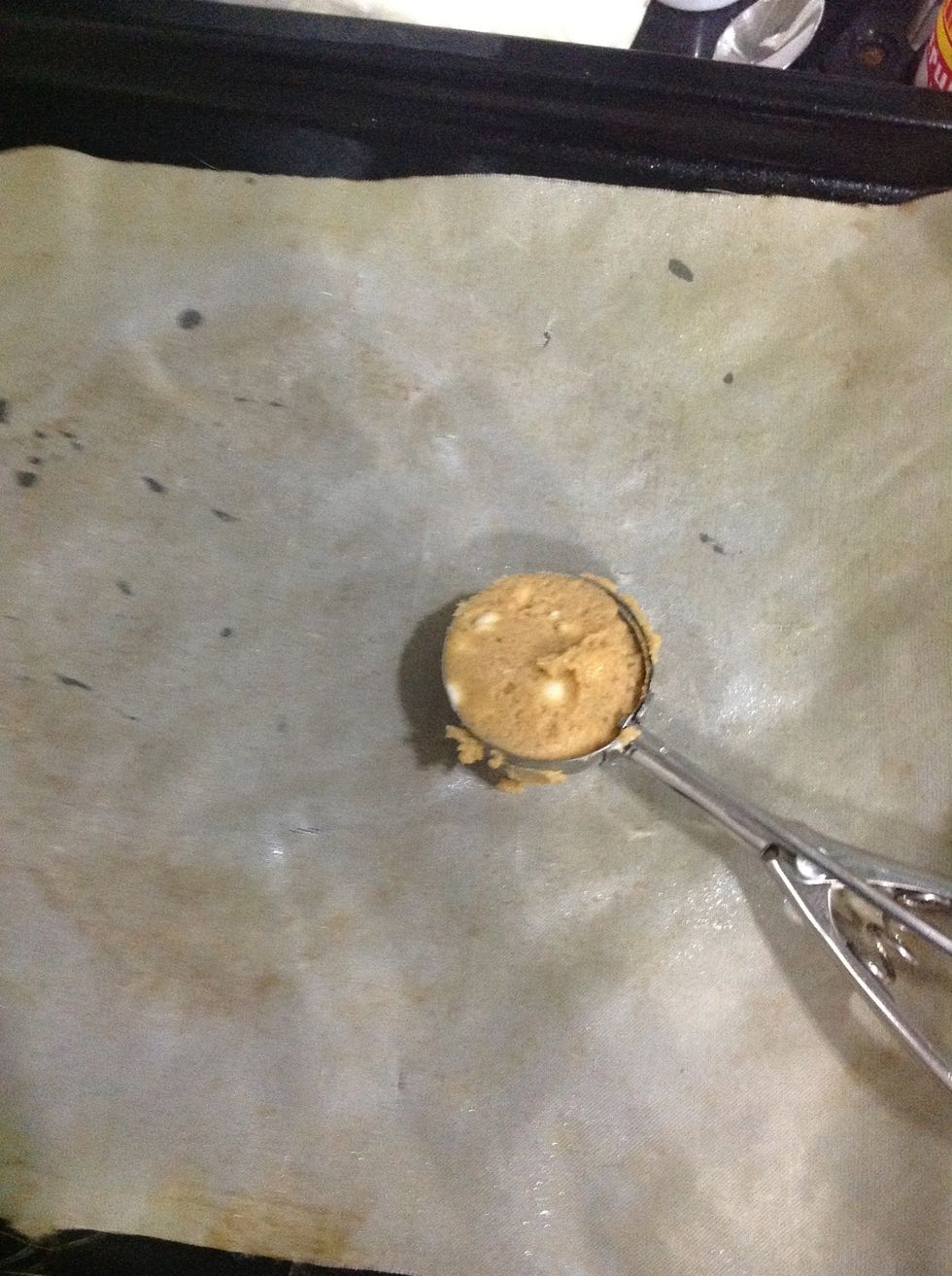 I use an ice cream scooper to measure out the dough. Then I place it on my reusable baking cloth which I sprayed with non stick cooking spray. You could just use parchment paper. :)