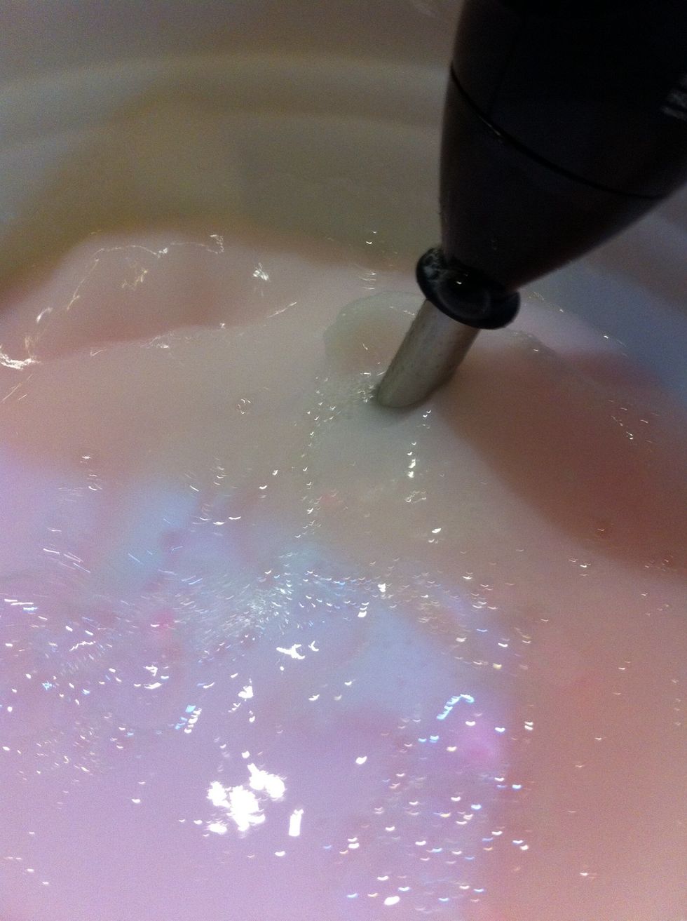 I use an immersion blender to break up all the chunks and create a smooth liquid.