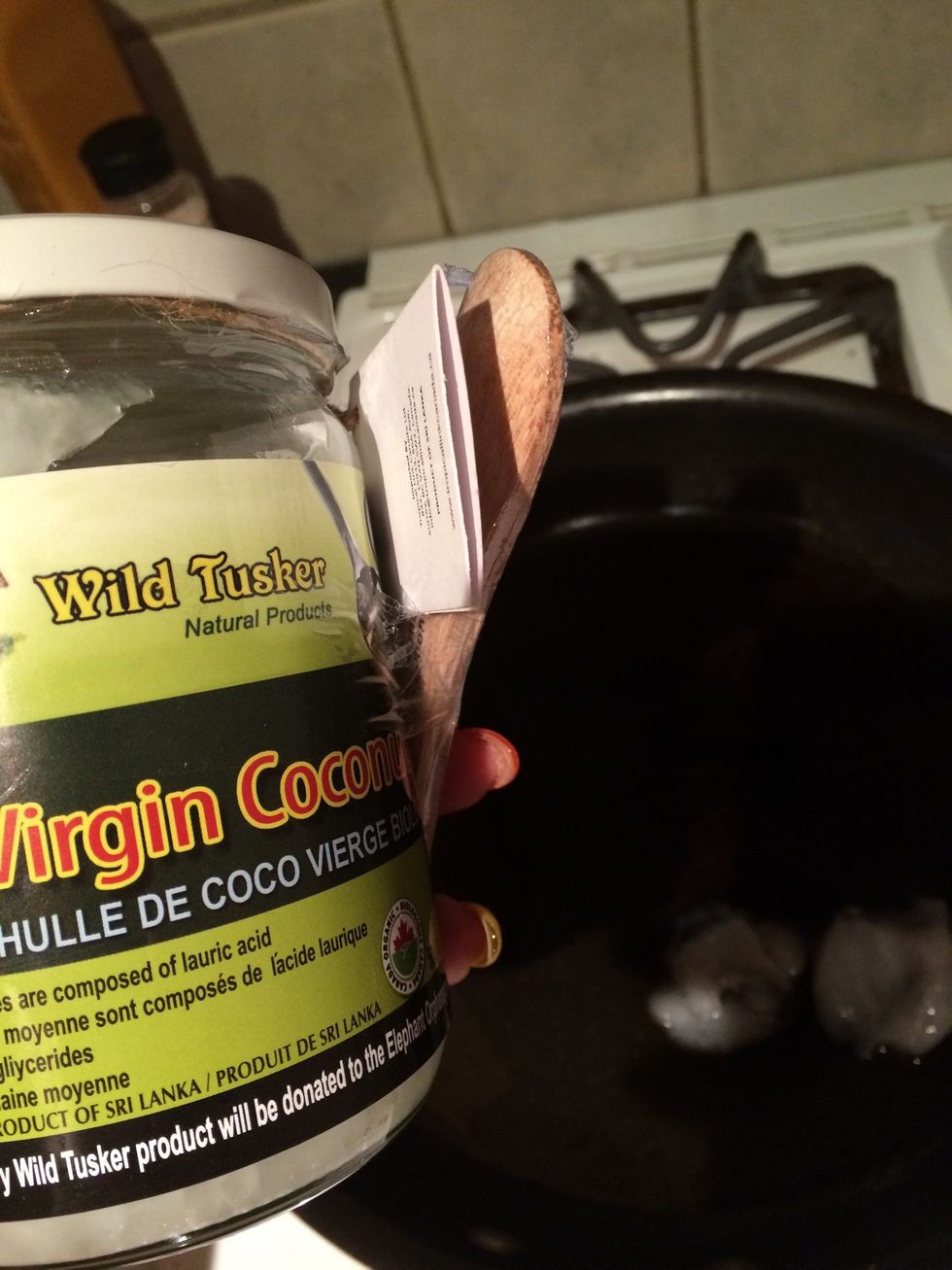 I use coconut oil to cook as the Burning point is very high. Put the coconut oil into pan and let he hot for about 2 mins at med-high