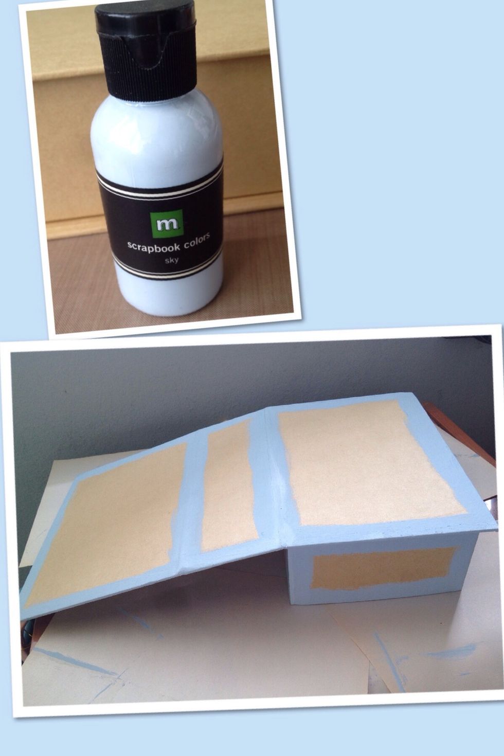 I use Making Memories acrylic paint to paint all the edges of the box. No need to paint the entire box as it will be covered by patterned paper later.