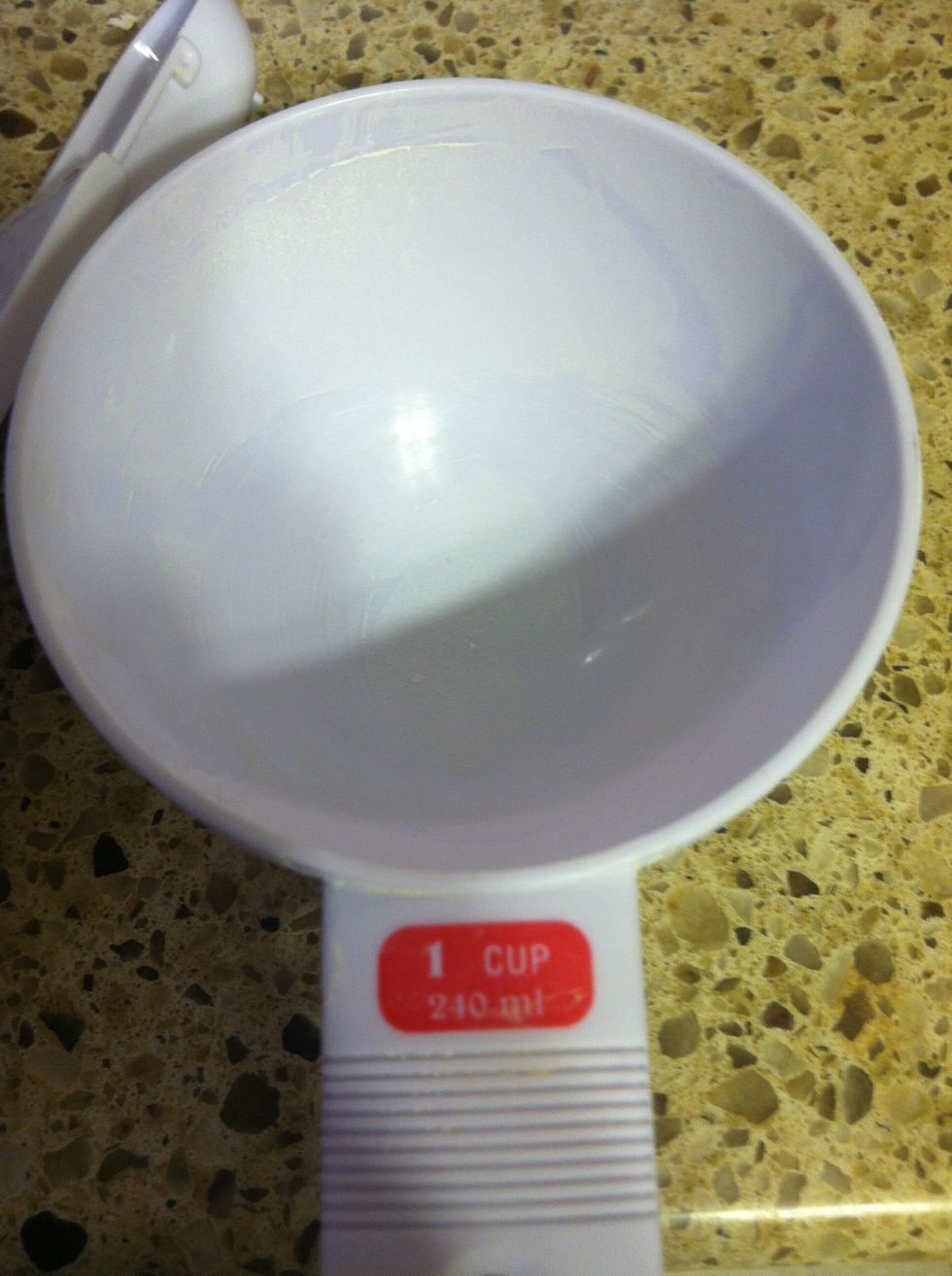 I use my baking cup. I cup of water.